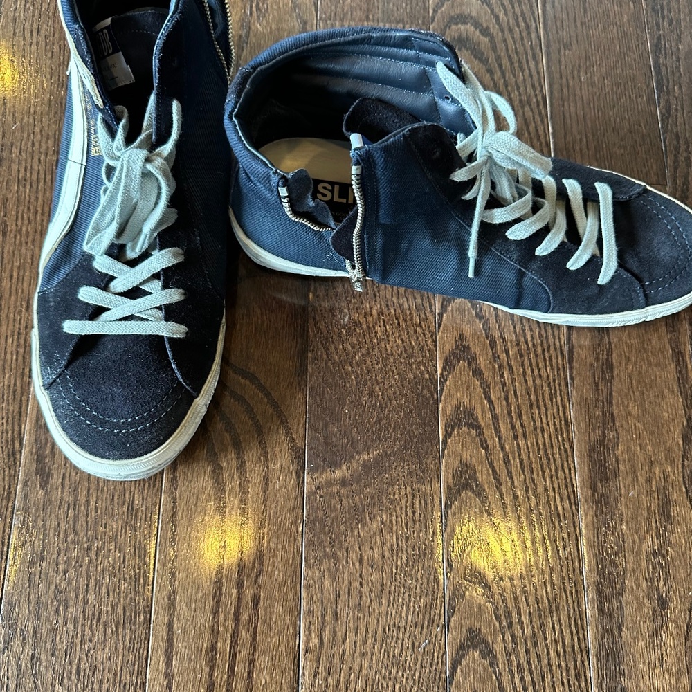 Golden Goose Men's Distressed Denim & Leather High-Top Sneakers size 44